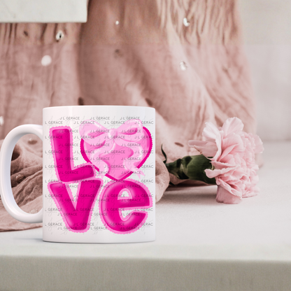 Love Pink Bubble Letter PNG with Heart Bow Design