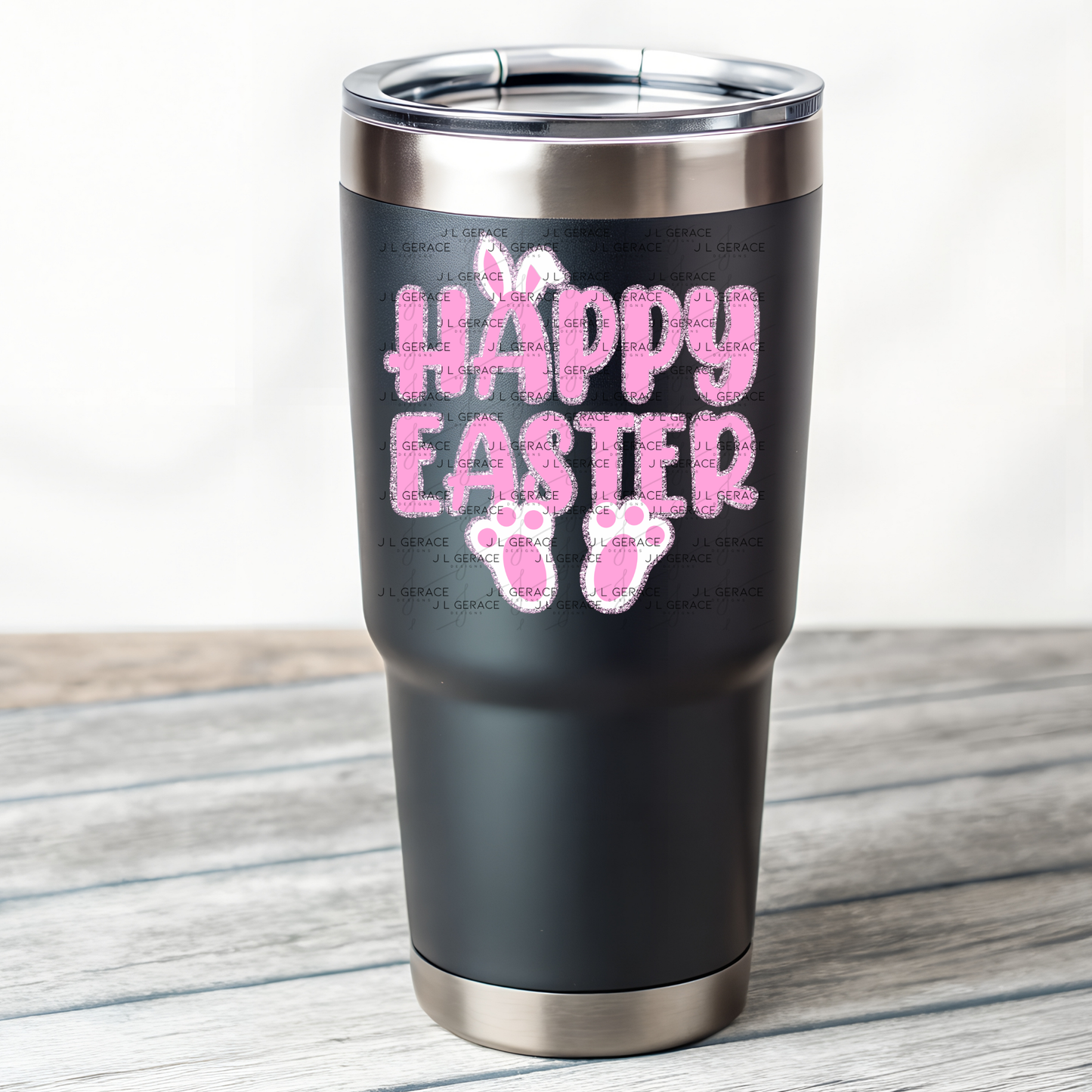 Happy Easter Bunny Ears and Feet Pink Glitter PNG Easter Clipart Sublimation PNG