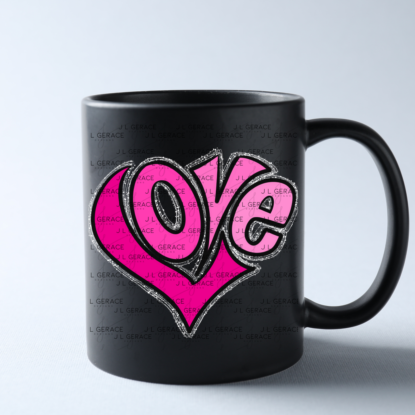 Pink Love Bubble Letter PNG with String Glitter Outline Design