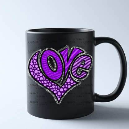 LOVE Heart Letters Polka dots and stripes PNG with Glitter Outline