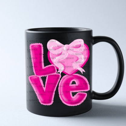 Love Pink Bubble Letter PNG with Heart Bow Design