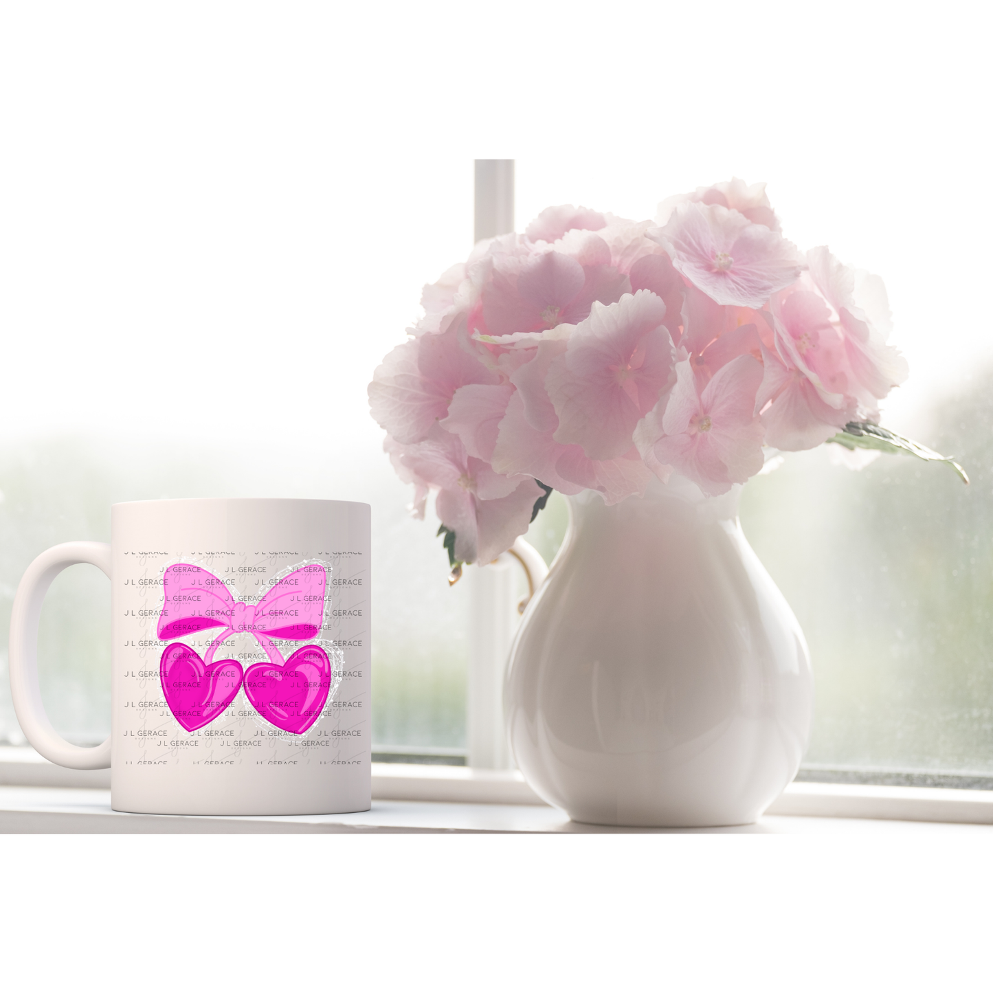 Pink Heart Cherries PNG with Bow String Glitter Design