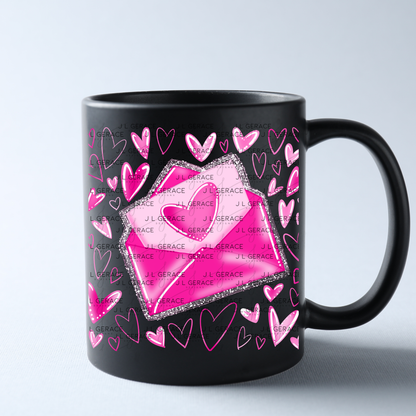 Pink Love Letter PNG with Glitter Outline and Heart Design