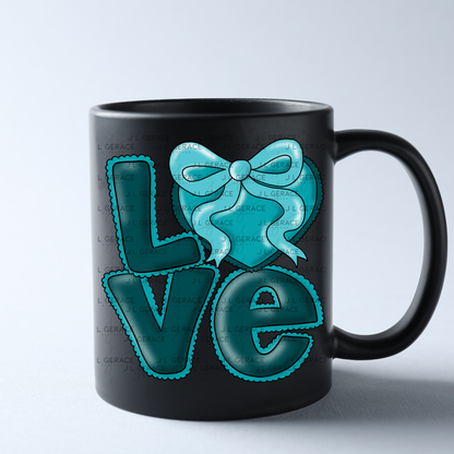 Dark Teal Love Bubble Letter PNG with Bow Accent Black outline Design