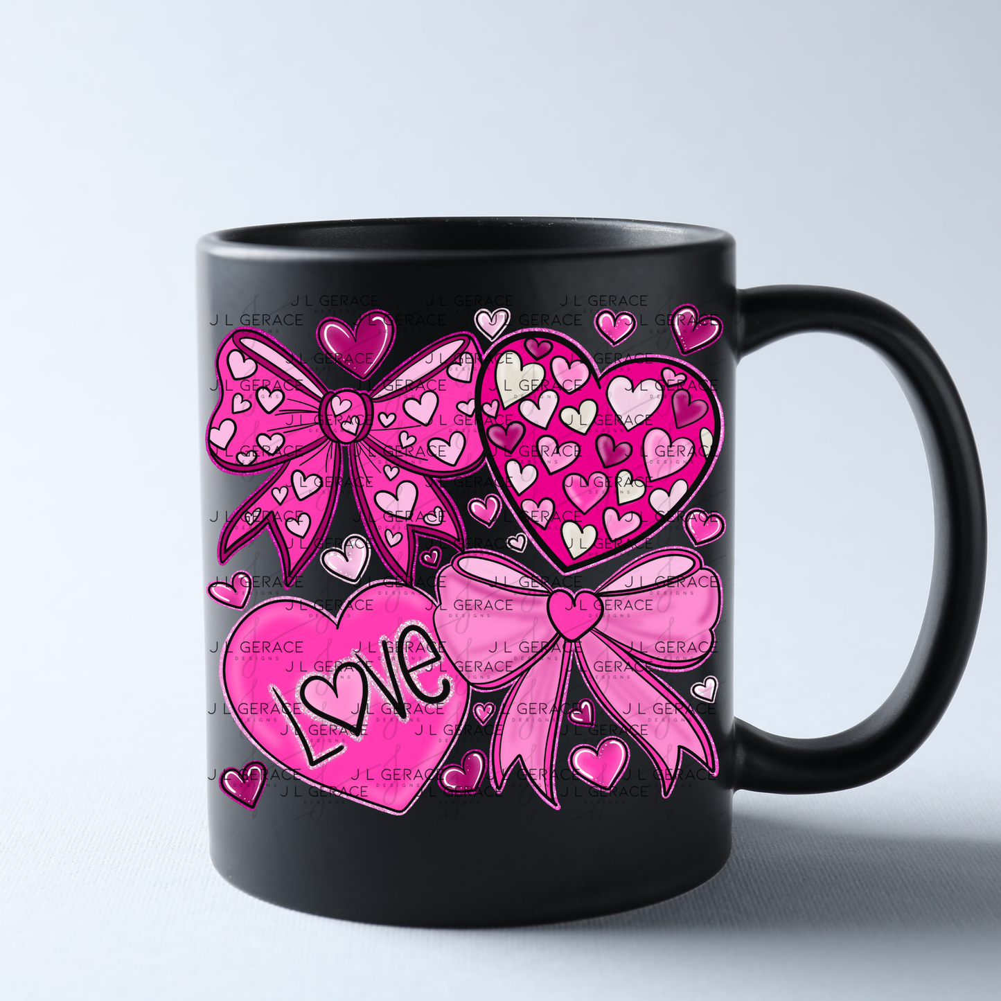 Pink Valentine Bow & Heart Clipart PNG with Glitter Outline