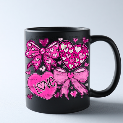 Pink Valentine Bow & Heart Clipart PNG with Glitter Outline