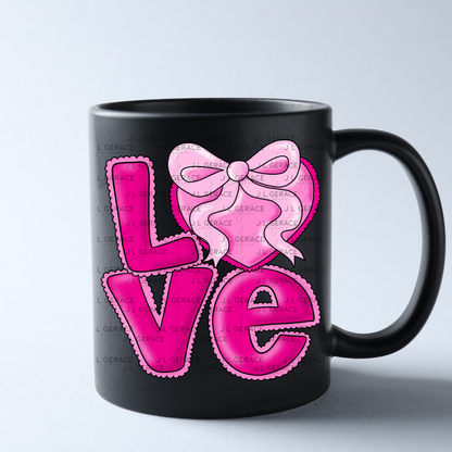 Love Pink Heart Bow PNG Valentine Word Art Design with outline