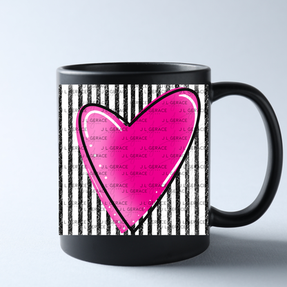 Pink Gradient Heart with Black and White Pinstripes Clipart PNG