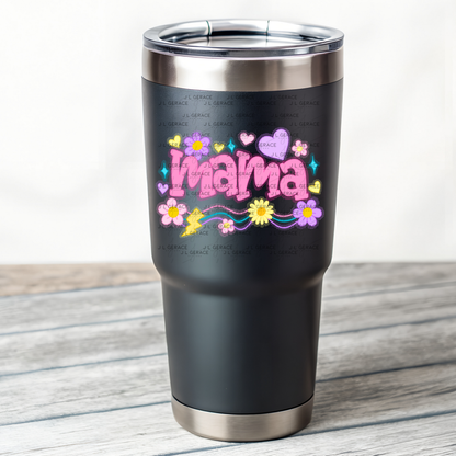 Mama Retro Floral Lightning PNG Design