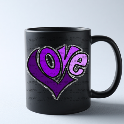 LOVE heart Letters Purple PNG with Glitter Outline Design