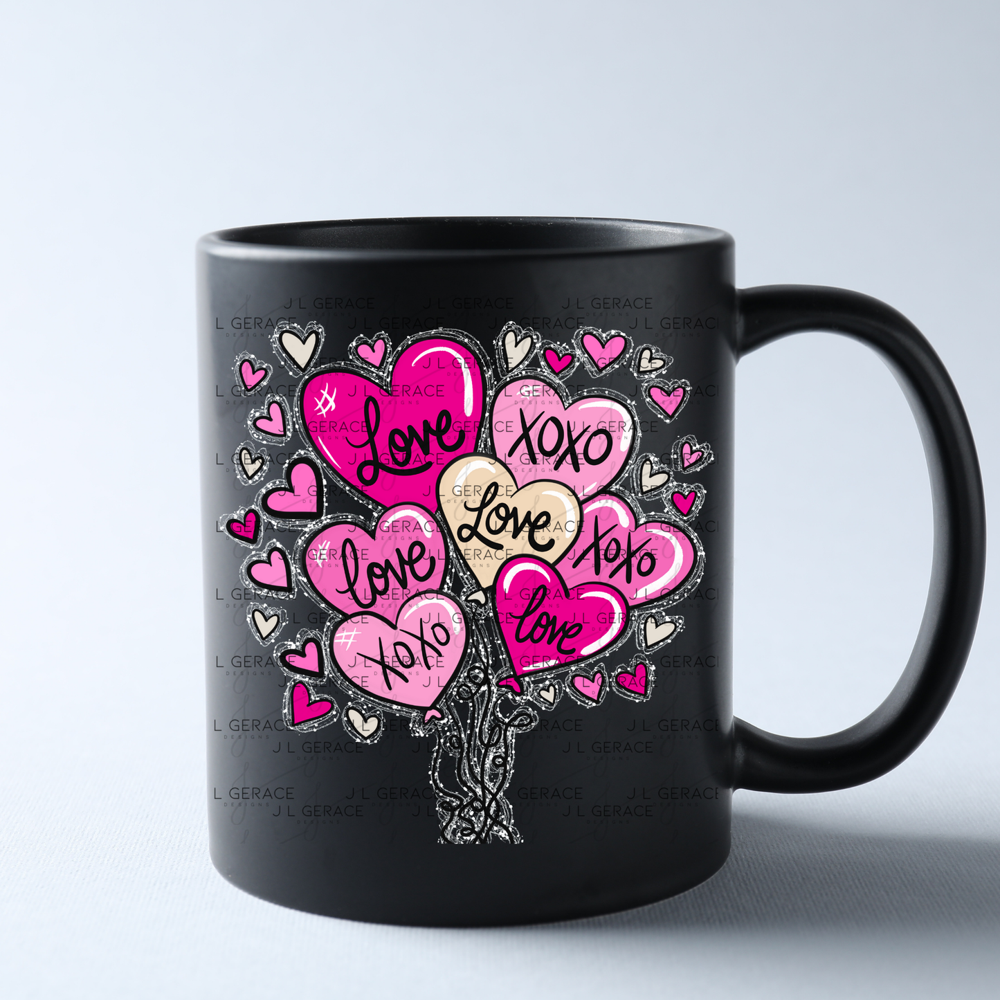 Pink Love & XOXO Heart Balloon Bouquet with Glitter String Outline PNG