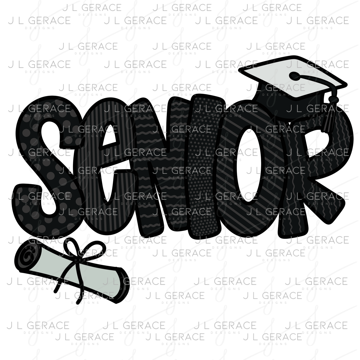 Senior PNG – Pattern Letter Graduation Sublimation Design