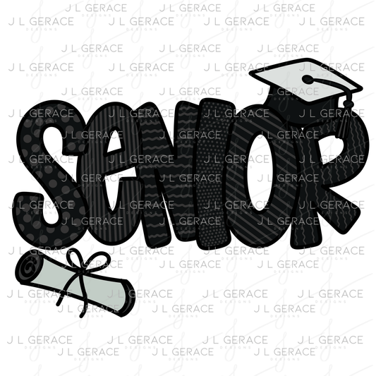 Senior PNG – Pattern Letter Graduation Sublimation Design