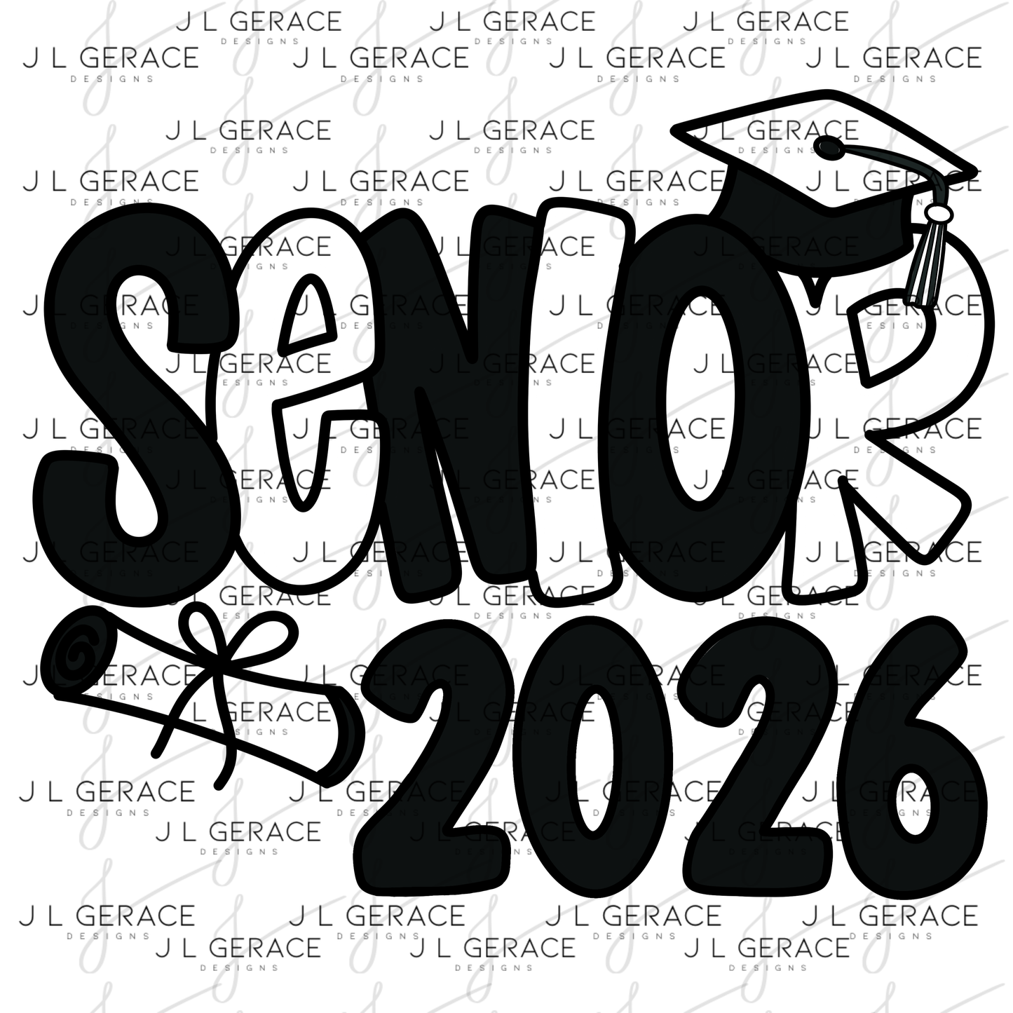 Senior 2026 PNG – Graduation Cap and Diploma Sublimation Design