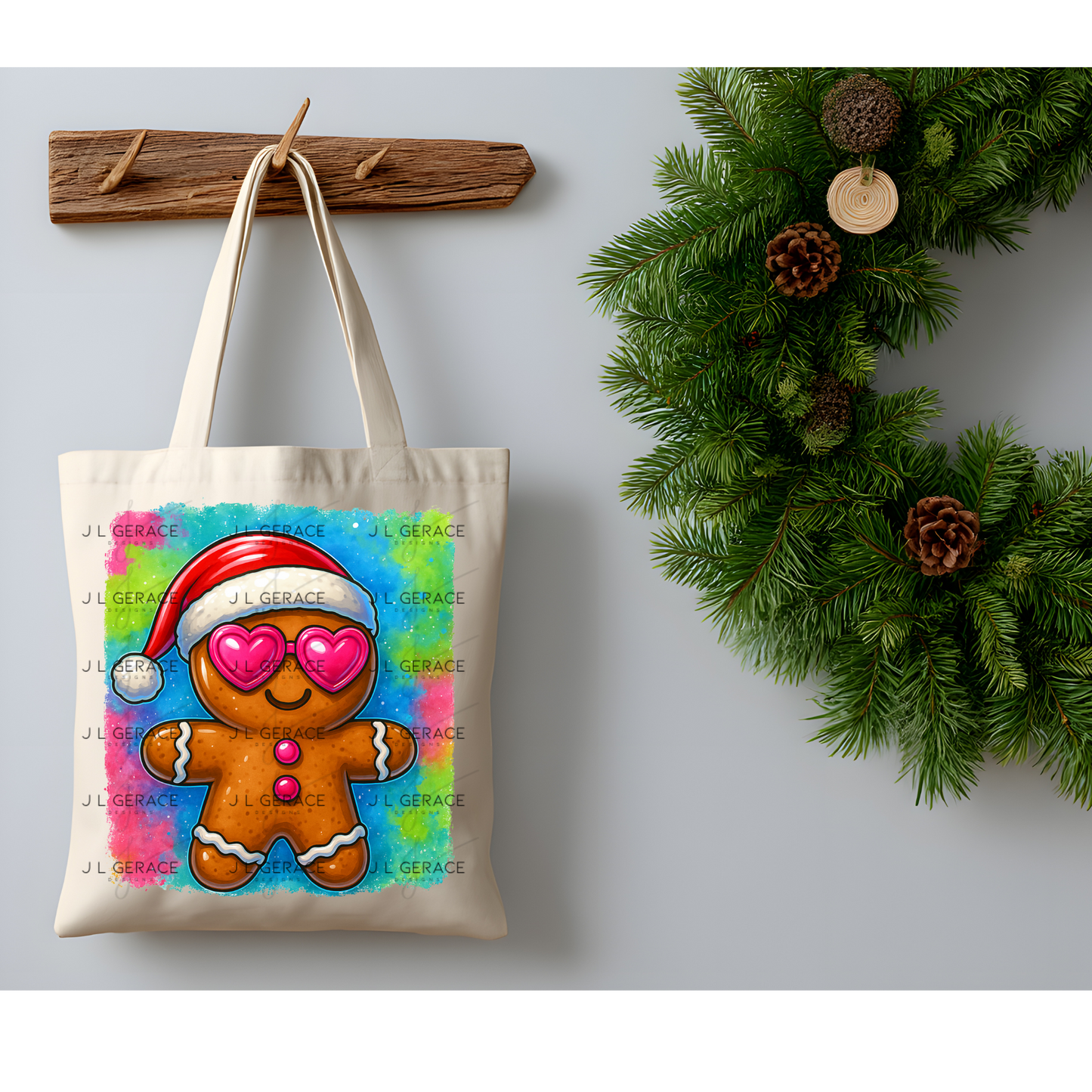 Gingerbread Man PNG – Cute Christmas Cookie with Heart Glasses & Santa Hat