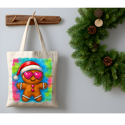 Gingerbread Man PNG – Cute Christmas Cookie with Heart Glasses & Santa Hat