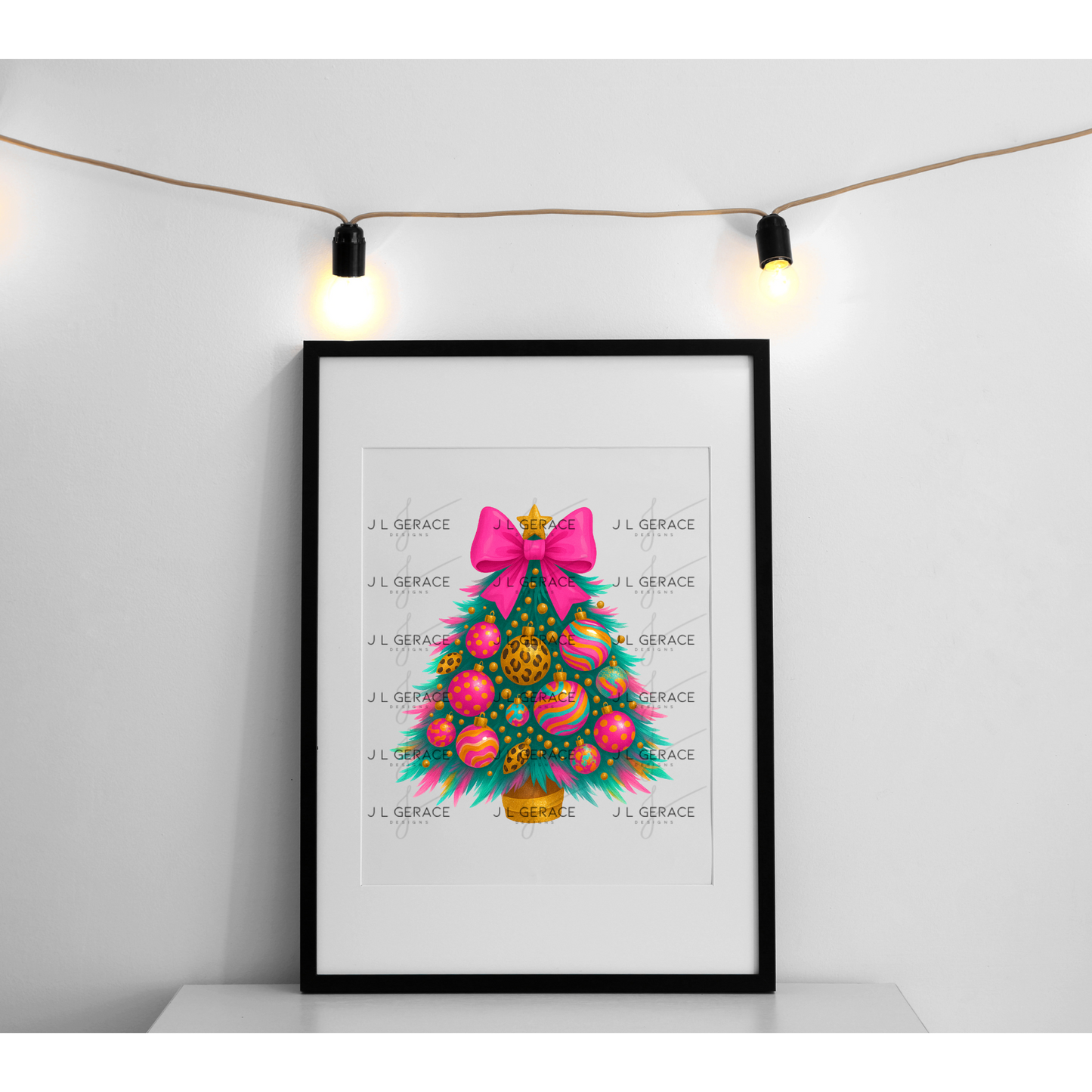 Bright Leopard Ornament Christmas Tree PNG Clipart – Glossy Pink Bow Holiday Design