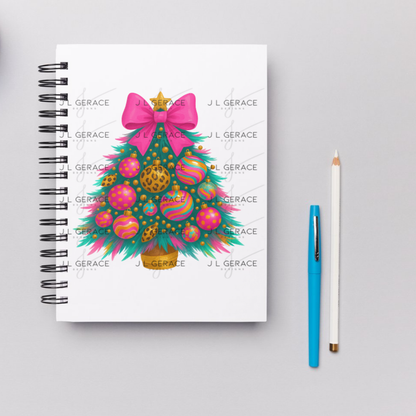Bright Leopard Ornament Christmas Tree PNG Clipart – Glossy Pink Bow Holiday Design
