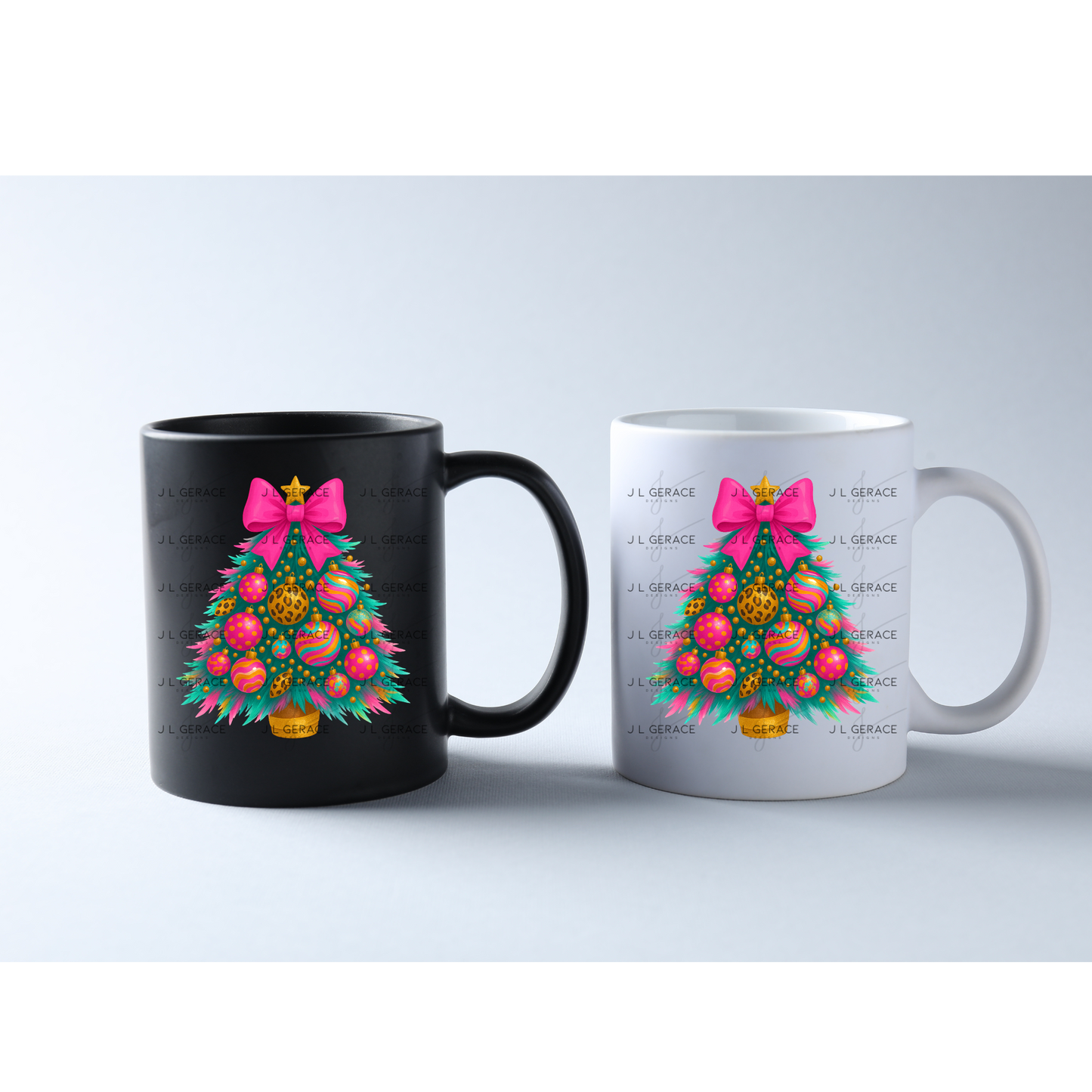 Bright Leopard Ornament Christmas Tree PNG Clipart – Glossy Pink Bow Holiday Design
