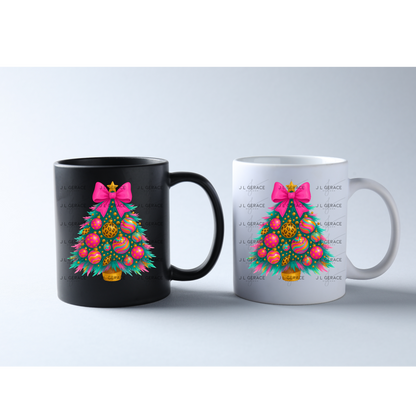 Bright Leopard Ornament Christmas Tree PNG Clipart – Glossy Pink Bow Holiday Design