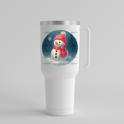 Cute Snowman PNG – Winter Snowman Clipart with Pink Hat & Scarf