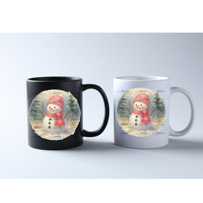 Watercolor Snowman PNG – Cute Winter Snowman Clipart with Pink Hat & Scarf