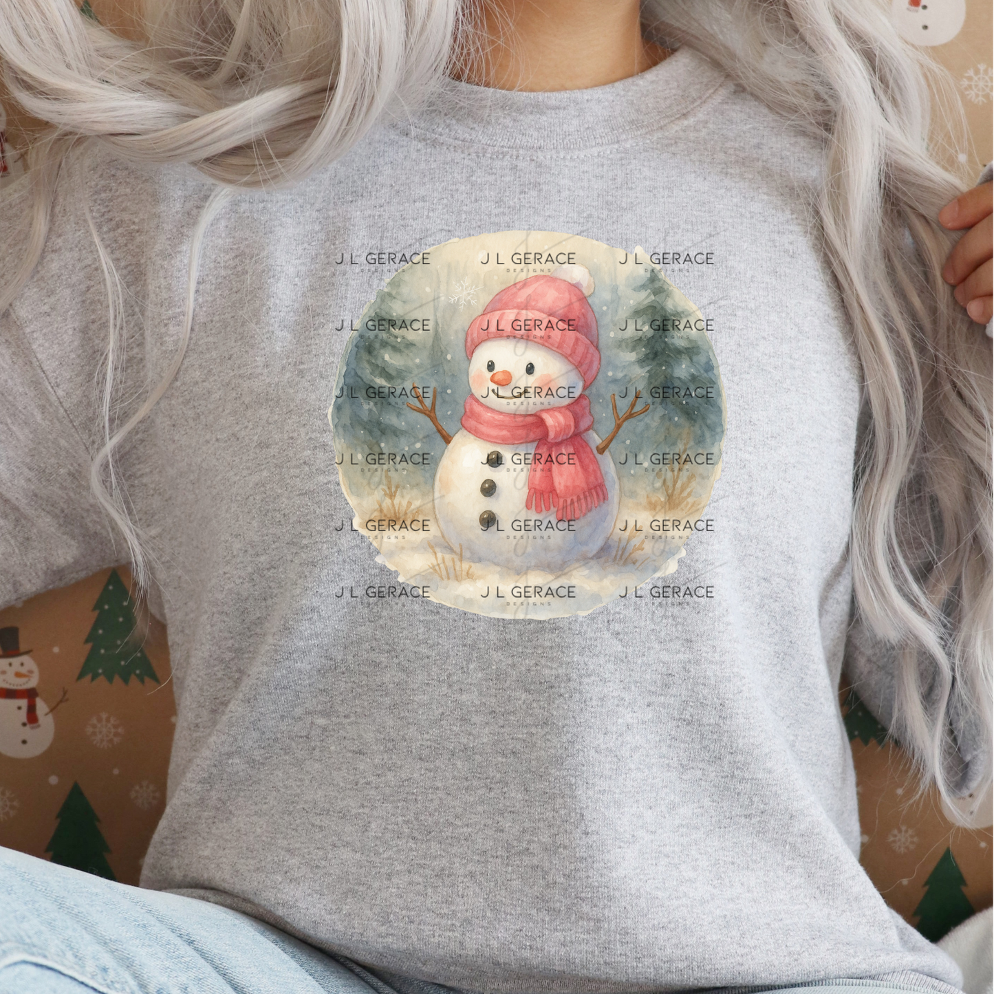 Watercolor Snowman PNG – Cute Winter Snowman Clipart with Pink Hat & Scarf