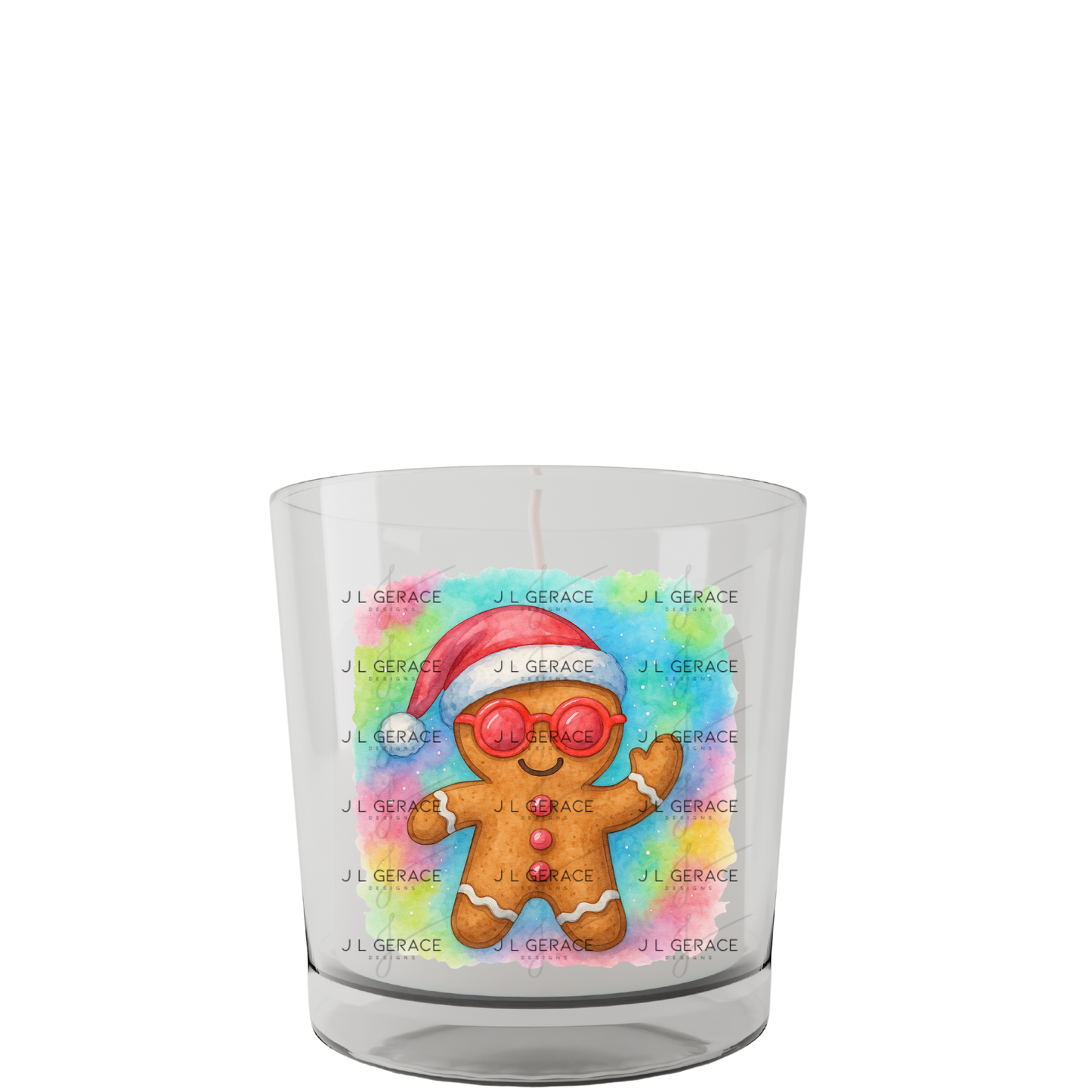 Watercolor Gingerbread Man PNG – Santa Hat & Pink Sunglasses Christmas Clipart