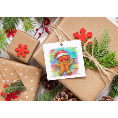 Watercolor Gingerbread Man PNG – Santa Hat & Pink Sunglasses Christmas Clipart