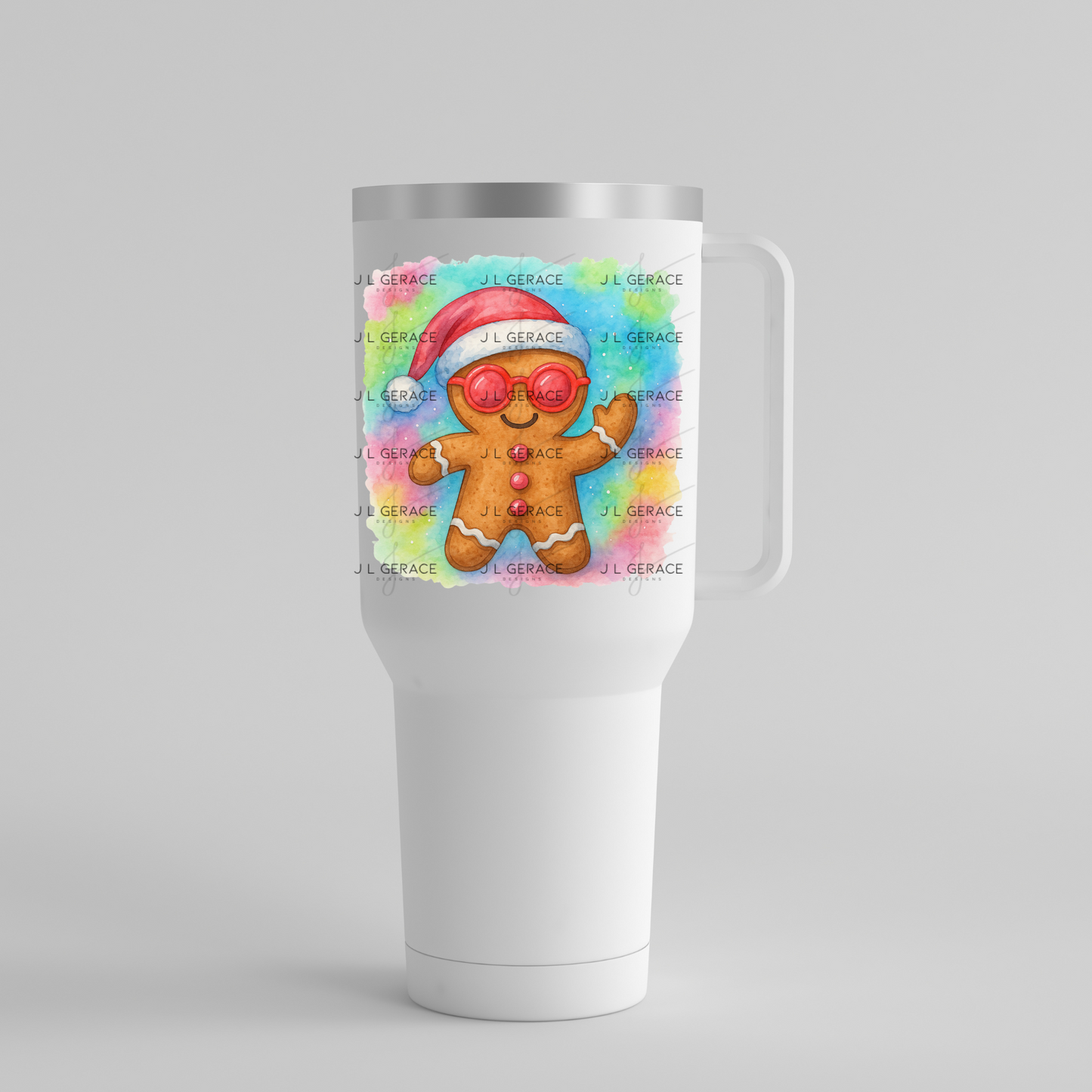 Watercolor Gingerbread Man PNG – Santa Hat & Pink Sunglasses Christmas Clipart