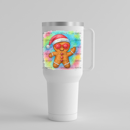 Watercolor Gingerbread Man PNG – Santa Hat & Pink Sunglasses Christmas Clipart