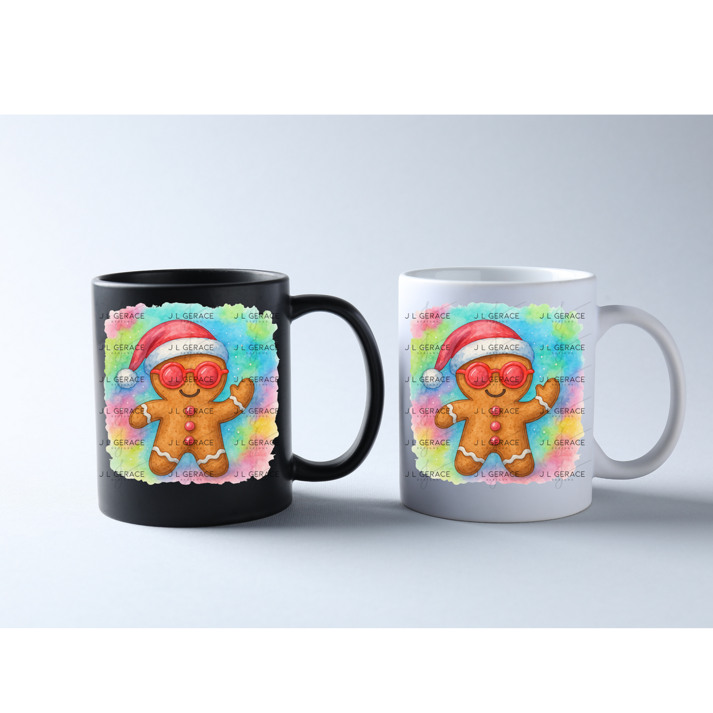 Watercolor Gingerbread Man PNG – Santa Hat & Pink Sunglasses Christmas Clipart