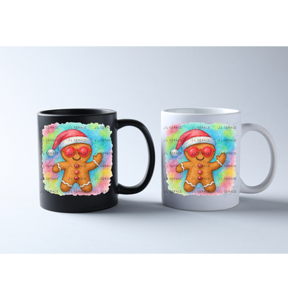 Watercolor Gingerbread Man PNG – Santa Hat & Pink Sunglasses Christmas Clipart