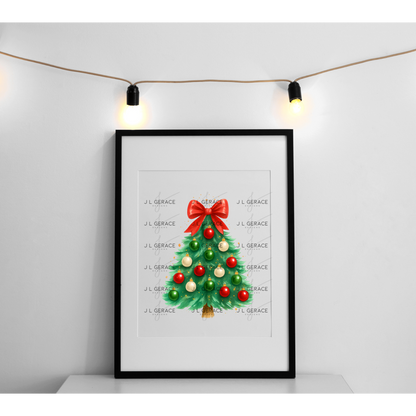 Classic Red Bow Christmas Tree PNG Clipart – Traditional Ornament Holiday Design