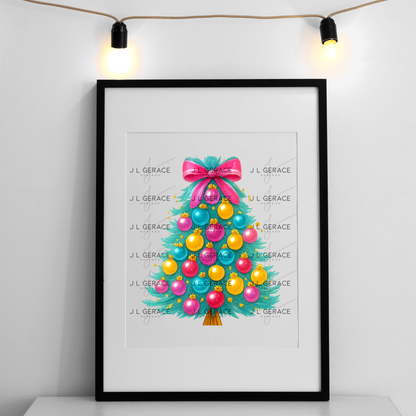 Pastel Glossy Christmas Tree PNG Clipart – Bright Holiday Ornament Design
