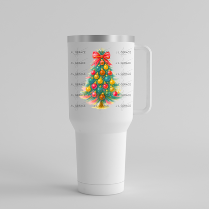 Watercolor Christmas Tree PNG – Red Bow Pastel Ornament Clipart