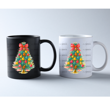 Watercolor Christmas Tree PNG – Red Bow Pastel Ornament Clipart