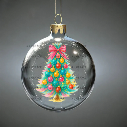 Watercolor Pastel Christmas Tree PNG – Pink Bow Holiday Clipart