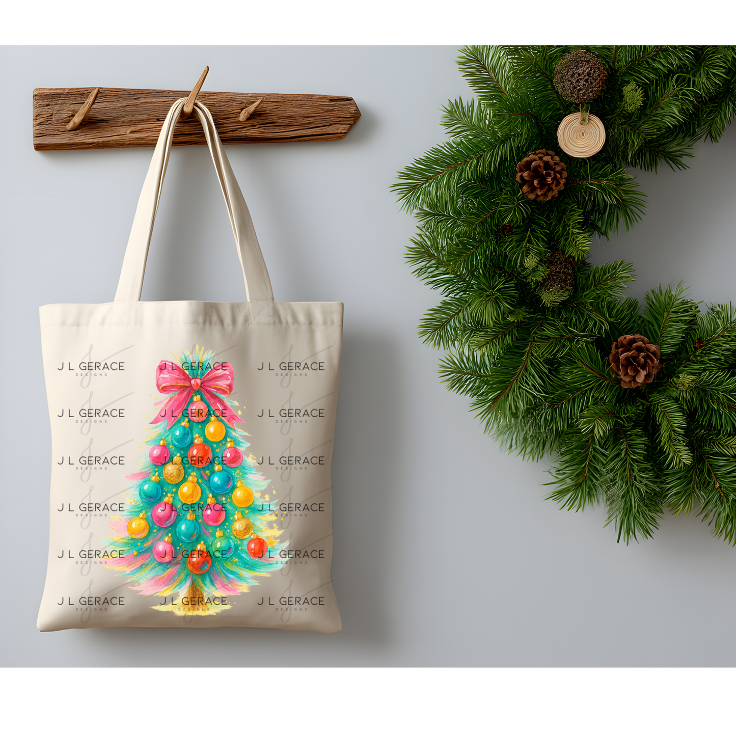 Watercolor Pastel Christmas Tree PNG – Pink Bow Holiday Clipart