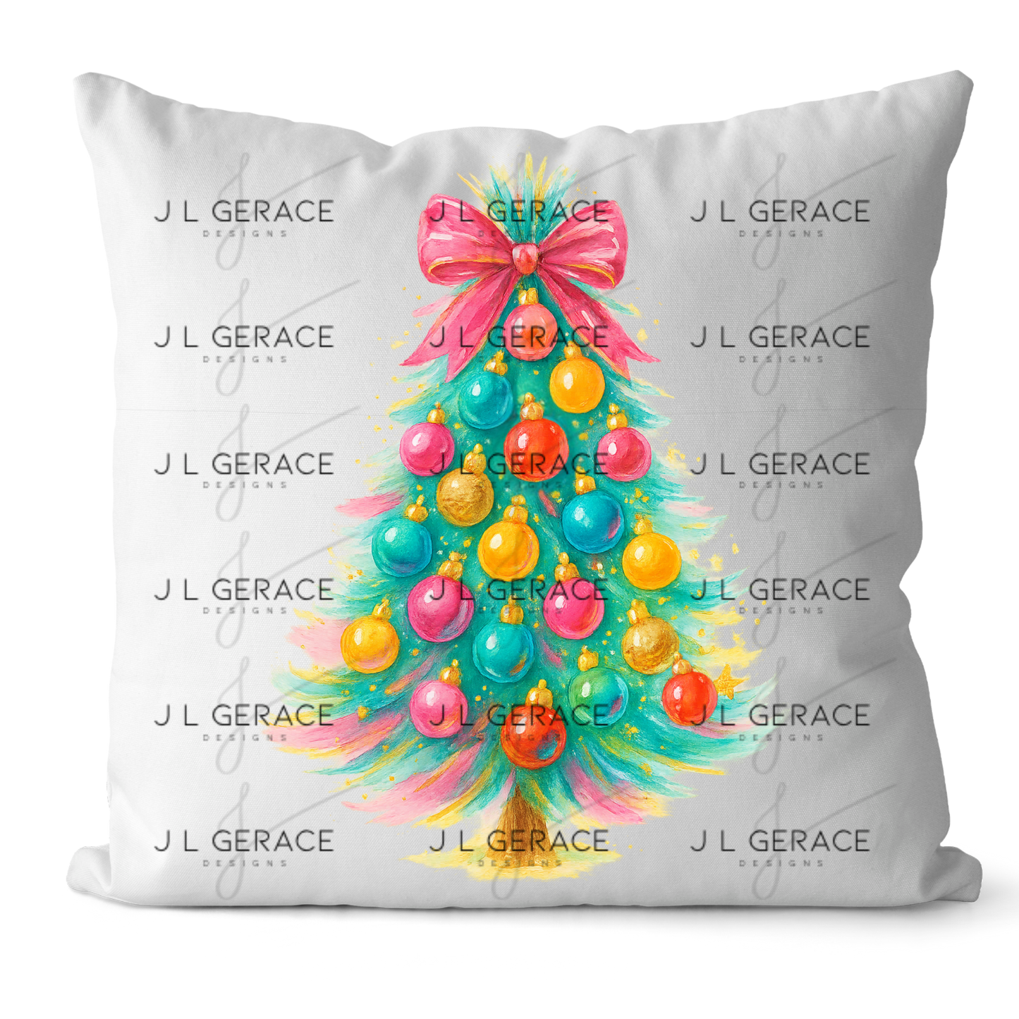 Watercolor Pastel Christmas Tree PNG – Pink Bow Holiday Clipart