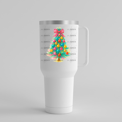 Watercolor Pastel Christmas Tree PNG – Pink Bow Holiday Clipart