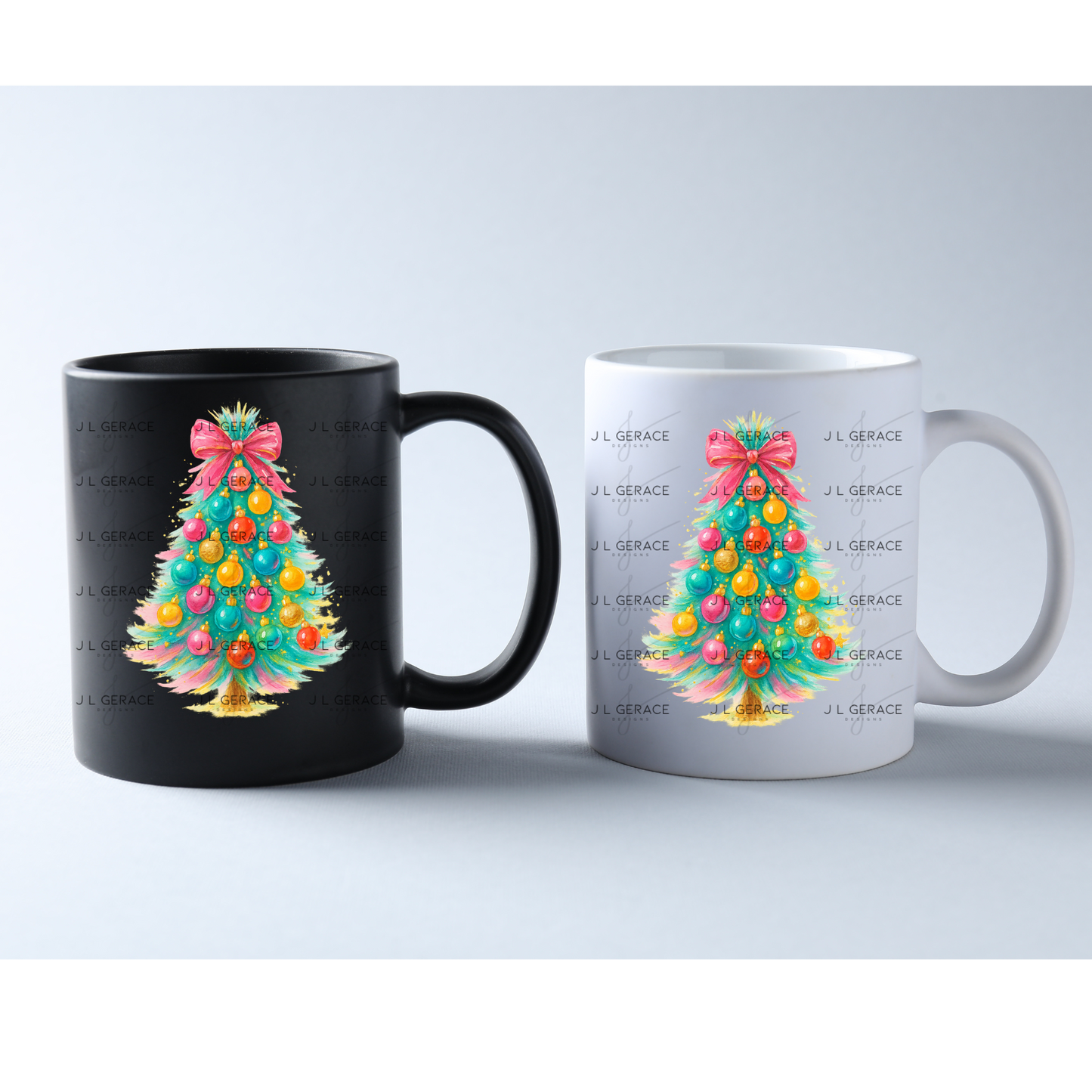 Watercolor Pastel Christmas Tree PNG – Pink Bow Holiday Clipart