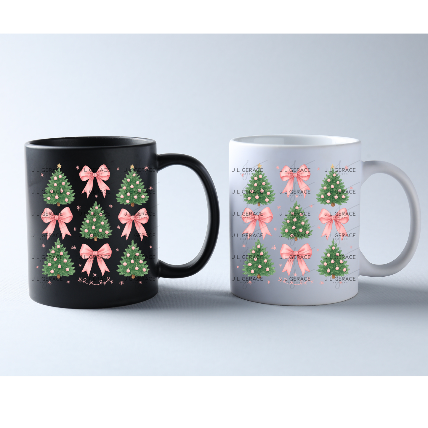 Pink Bow Christmas Tree PNG Clipart Set – Pastel Holiday Tree Elements