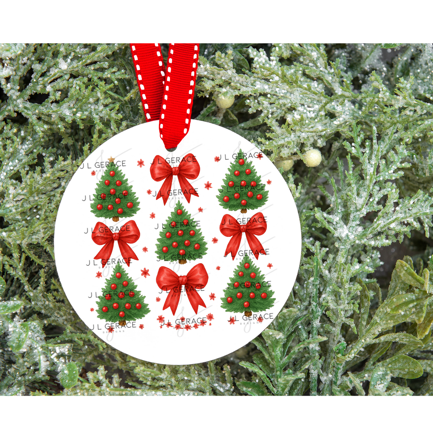 Red Bow Christmas Tree PNG Clipart Set – Traditional Holiday Tree Elements