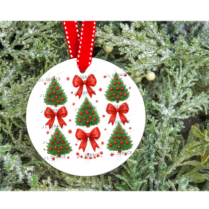 Red Bow Christmas Tree PNG Clipart Set – Traditional Holiday Tree Elements