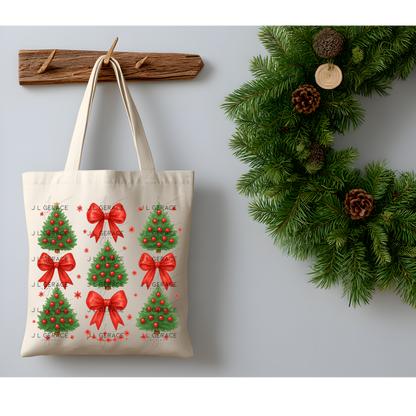 Red Bow Christmas Tree PNG Clipart Set – Traditional Holiday Tree Elements