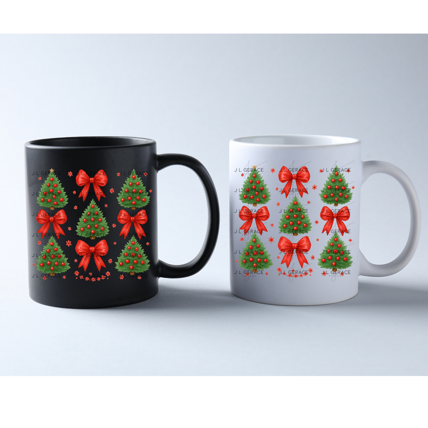 Red Bow Christmas Tree PNG Clipart Set – Traditional Holiday Tree Elements