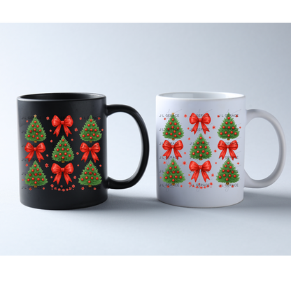 Red Bow Christmas Tree PNG Clipart Set – Traditional Holiday Tree Elements