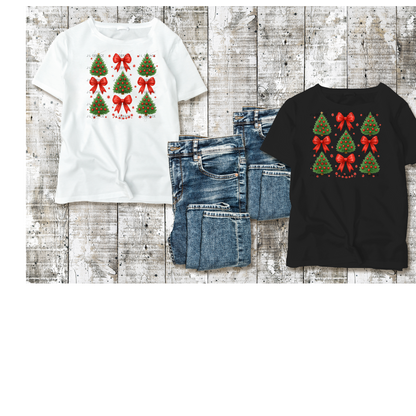 Red Bow Christmas Tree PNG Clipart Set – Traditional Holiday Tree Elements