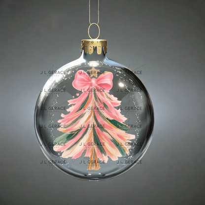 Pink Brushstroke Christmas Tree PNG – Bow & Star Holiday Clipart